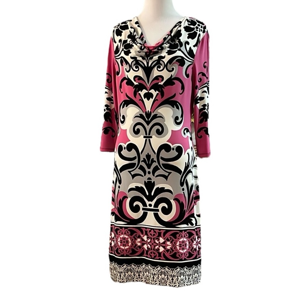 MADISON DRAPE NECK SHEATH DRESS PINK WHITE BLACK SIZE SMALL